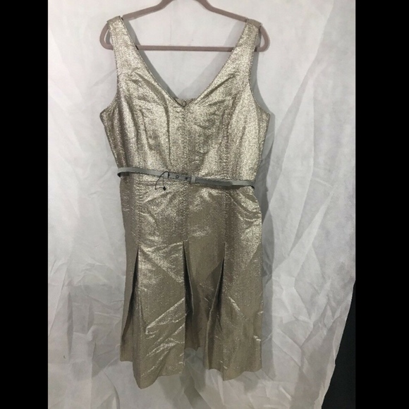 NWT Lafayette 148 Lois Ceremonial Cloth Dress in Oyster Metallic [SZ‎ 16 ] - Picture 3 of 8